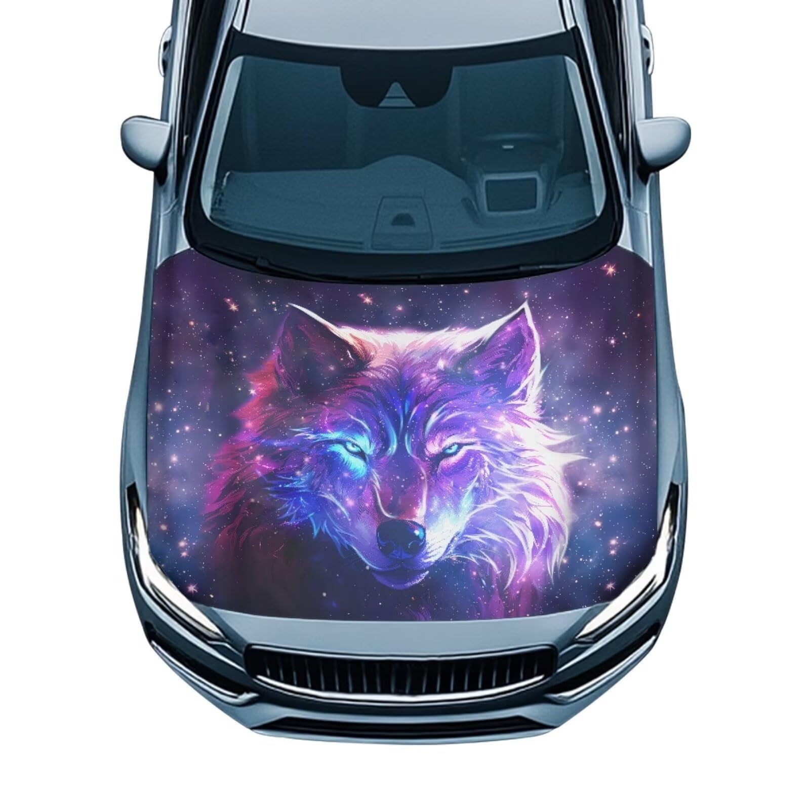 Galaxy Wolf Print Hood Wraps for Cars Hood Wrap Protector Washable Car Hook Elastic Fabrics Can be Washed Hook Wraps