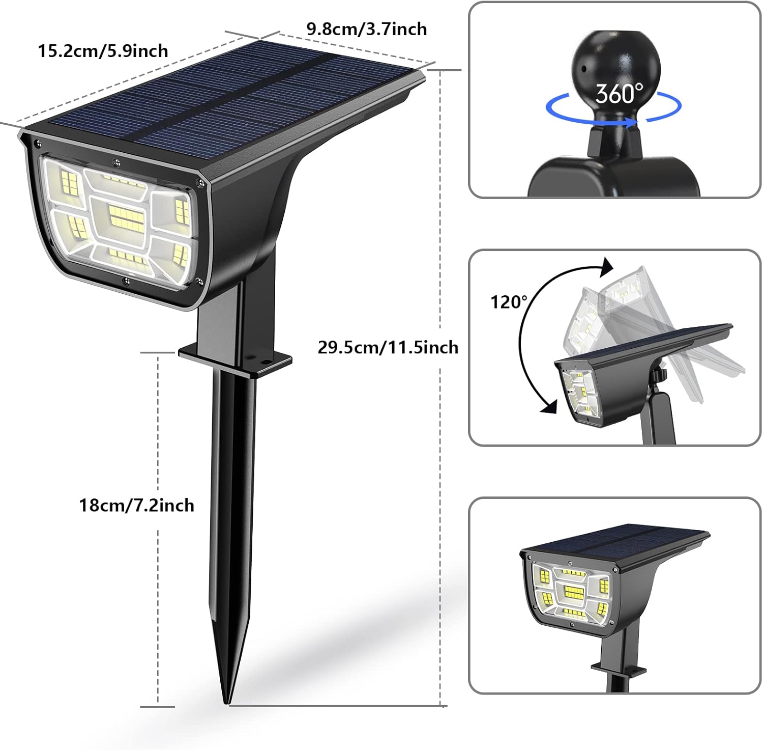 Solar Spot Lights Outdoor, 4 Pack 46LED USB & Solar Powered Lights Outdoor IP67 Waterproof, Solar Garden Lights with 3 Modes for Pathway Garden Yard Patio Driveway Pool