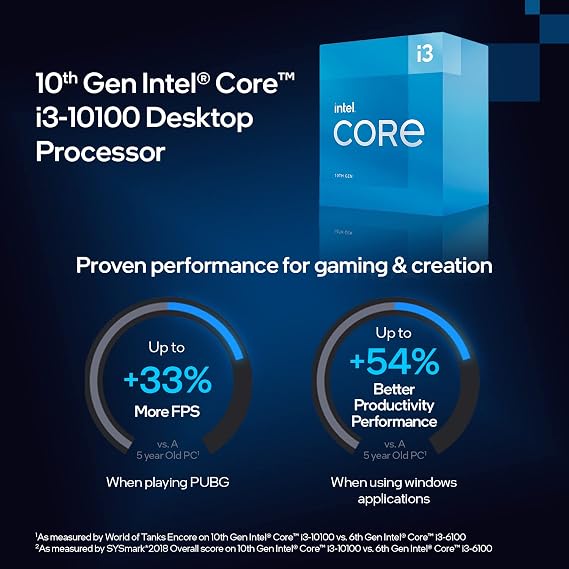 Intel Core i3-10100 Desktop Processor 4 Cores up to 4.3 GHz LGA1200 (Intel 400 Series Chipset) 65W, Model Number: BX8070110100