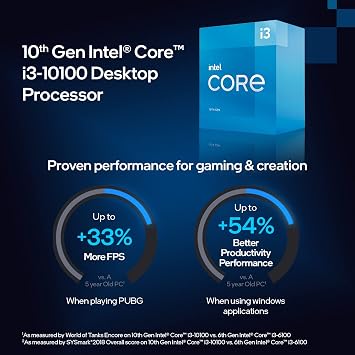 Intel Core i3-10100 Desktop Processor 4 Cores up to 4.3 GHz LGA1200 (Intel 400 Series Chipset) 65W, Model Number: BX8070110100