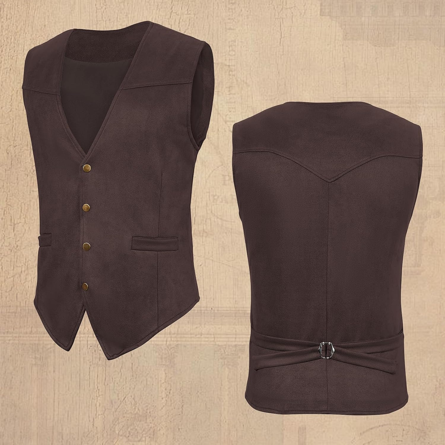 American Trends Western Vest for Men Casual Cowboy Faux Suede Leather Suit Waistcoat Medieval Renaissance Vests
