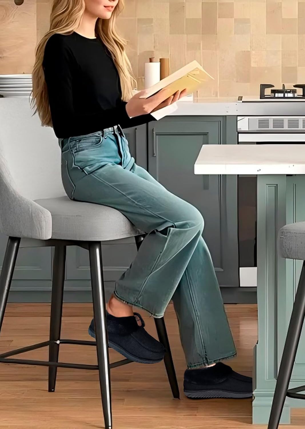 COFACE Women's Memory Foam House Slippers Arch Support Moccasin Winter Shoes Ladies Warm Fuzzy Faux Fur Collar With Indoor Outdoor Rubber Sole - Image 2