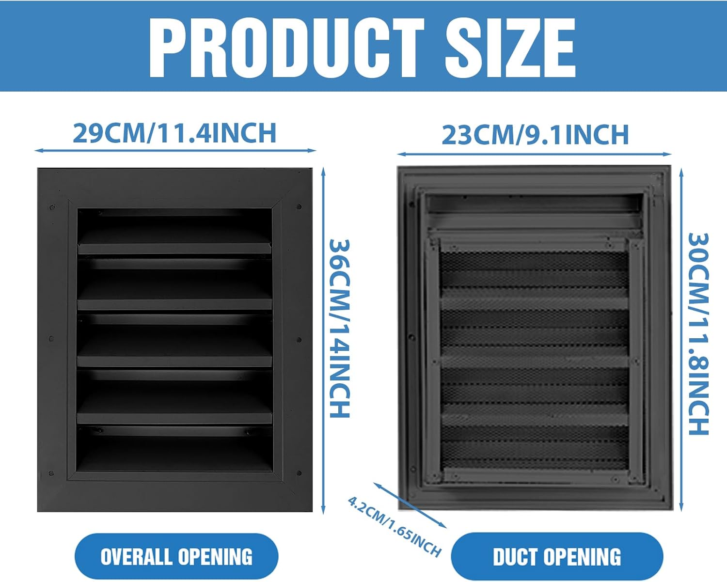 Gable Vent 12" x 14" Black Shipping Containers Vents with Metal Frame, Stainless Steel Screen Mesh, Increase Air Circulation, Prevents Condensation & Overheating Ideal for Container (2 Pcs)