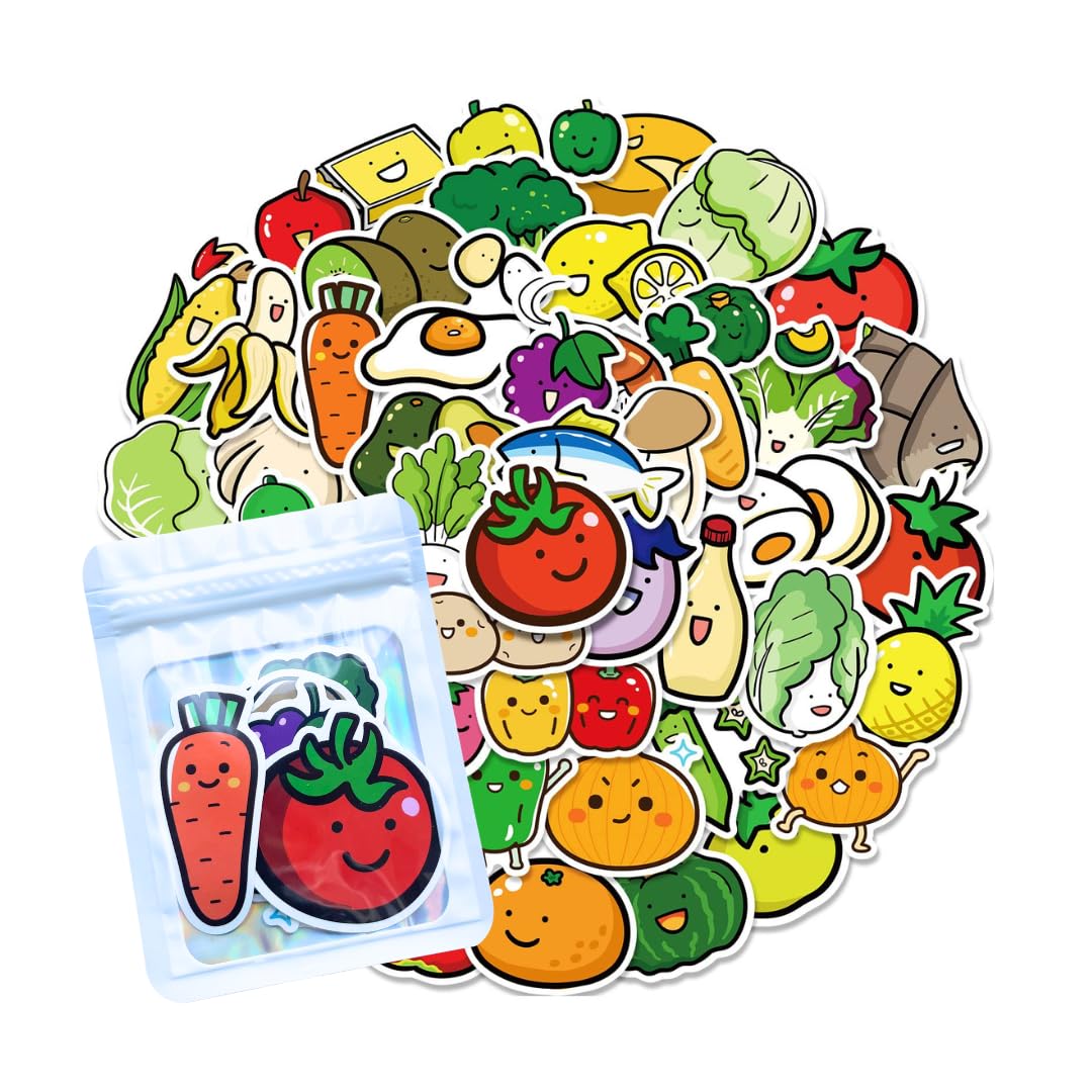 Hntr Food Hntr® Cute Stickers | 50 Vegetable & Fruit Stickers | Fun Labels For Laptops, Lunchboxes, Scrapbooks & Journals