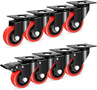 Nefish 3 Inch Heavy Duty Casters Wheels (8 Pack), Top Plate Castor Wheels with Brake, 360 Degree Durable Locking Furniture Swivel Cart Wheels, No Noise Polyurethane Wheels for Cabinet, Workbench