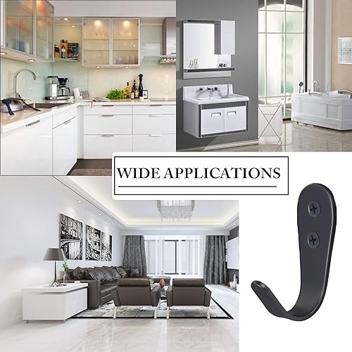 Miniatura 5 de Ganchos para puerta de pared, paquete de 8 perchas negras para chaquetas, montaje en pared, de acero inoxidable, gancho individual para bata,