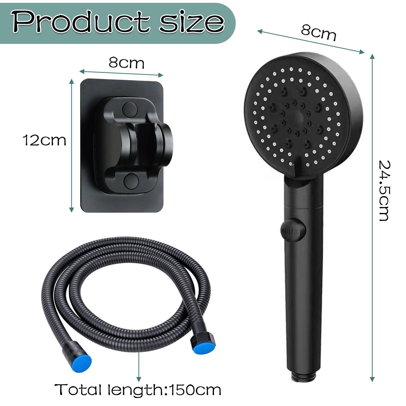 Pommeau De Douche Avec Tuyau 1.6m, Pommeau De Douche Economie Eau Avec