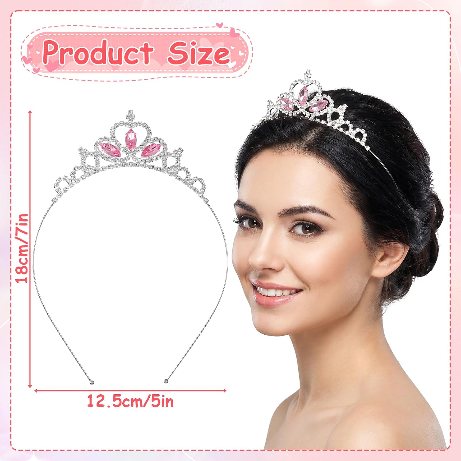 1Pc Pink Princess Crown Tiara, Princess Tiara Headband for Girls | Rhinestone Crown Headband for Women Girls Birthday Wedding Party (Classic Style)
