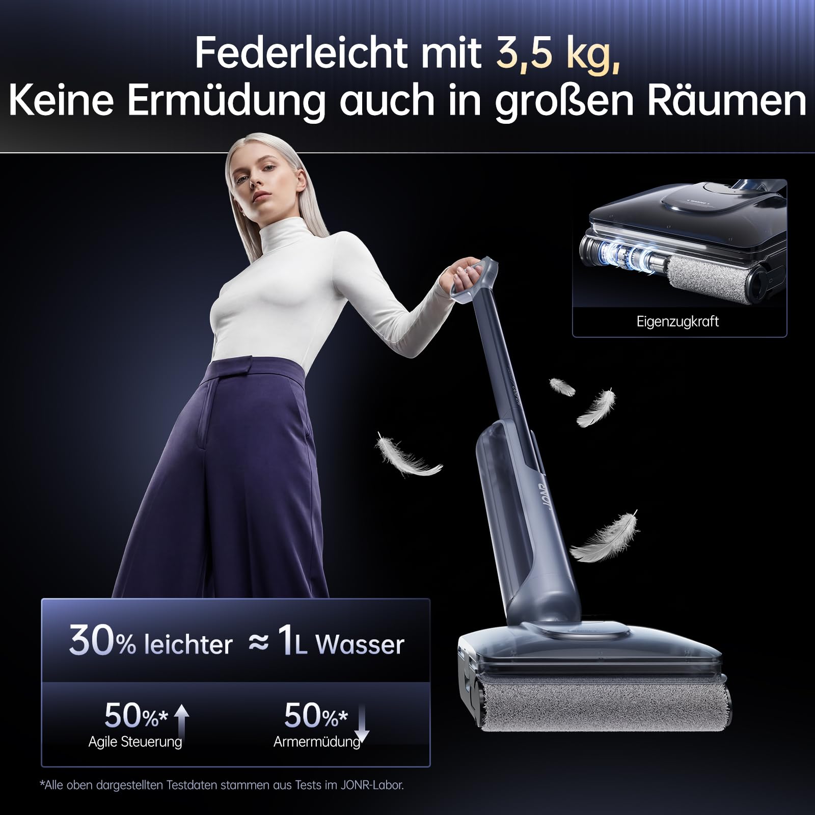 JONR 20000 Pa H2 PRO Nass-Trockensauger, Innovatives Geruchsfreies Design, Heißwasser-Reinigung,1500ml Extra großer Wassertank mit 180° Flachliegend(unverminderte Saugleistung & Wasserleistung). (M)