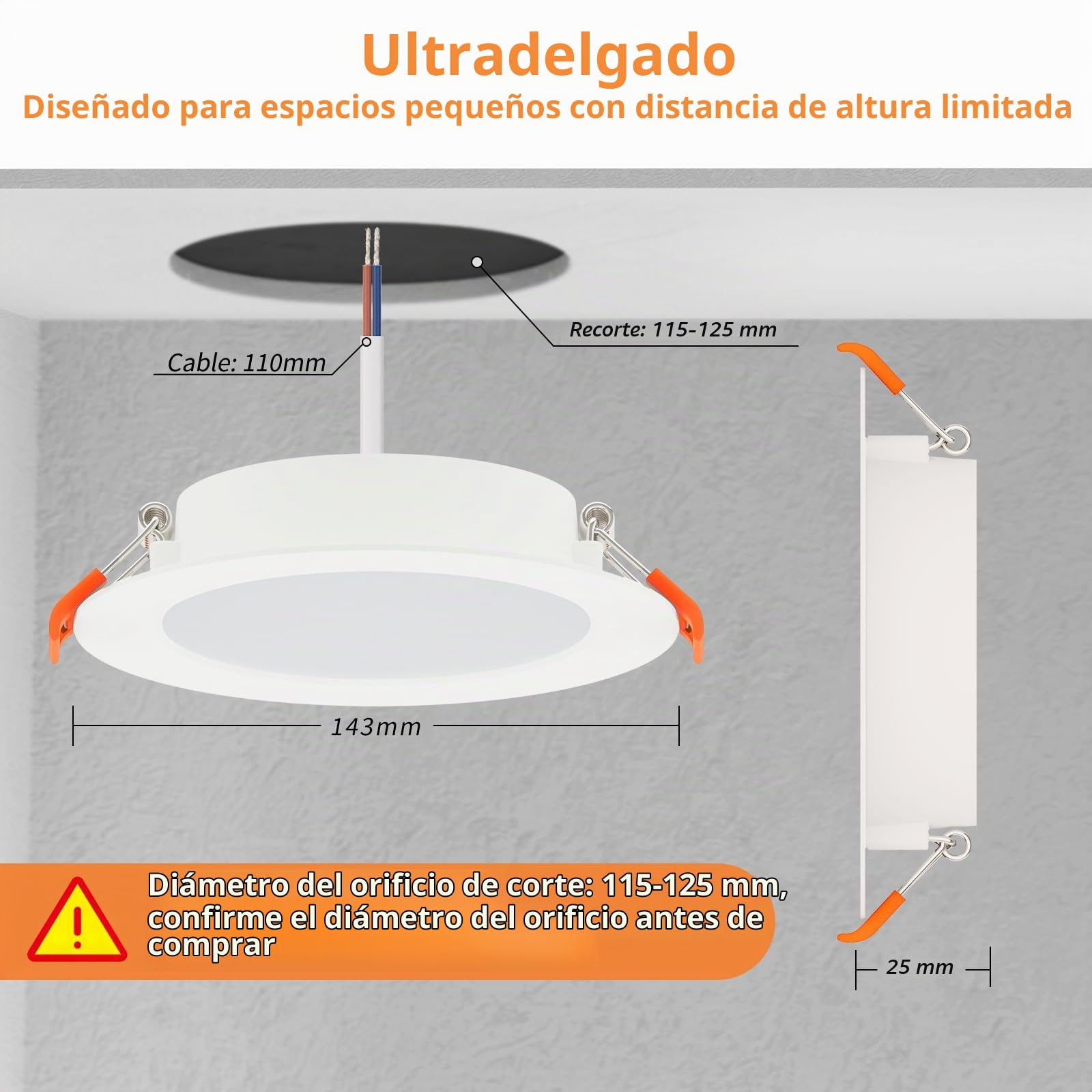 Downlight LED Techo Empotrable 10W, Blanco Neutro 4000K Corte 115-125mm | Pack de 20, IP44 Focos LED Interior Baño 10W 1000LM, AC 220-240V, Diámetro 143mm, Ojos de Buey para Techo Extraplano Redondo