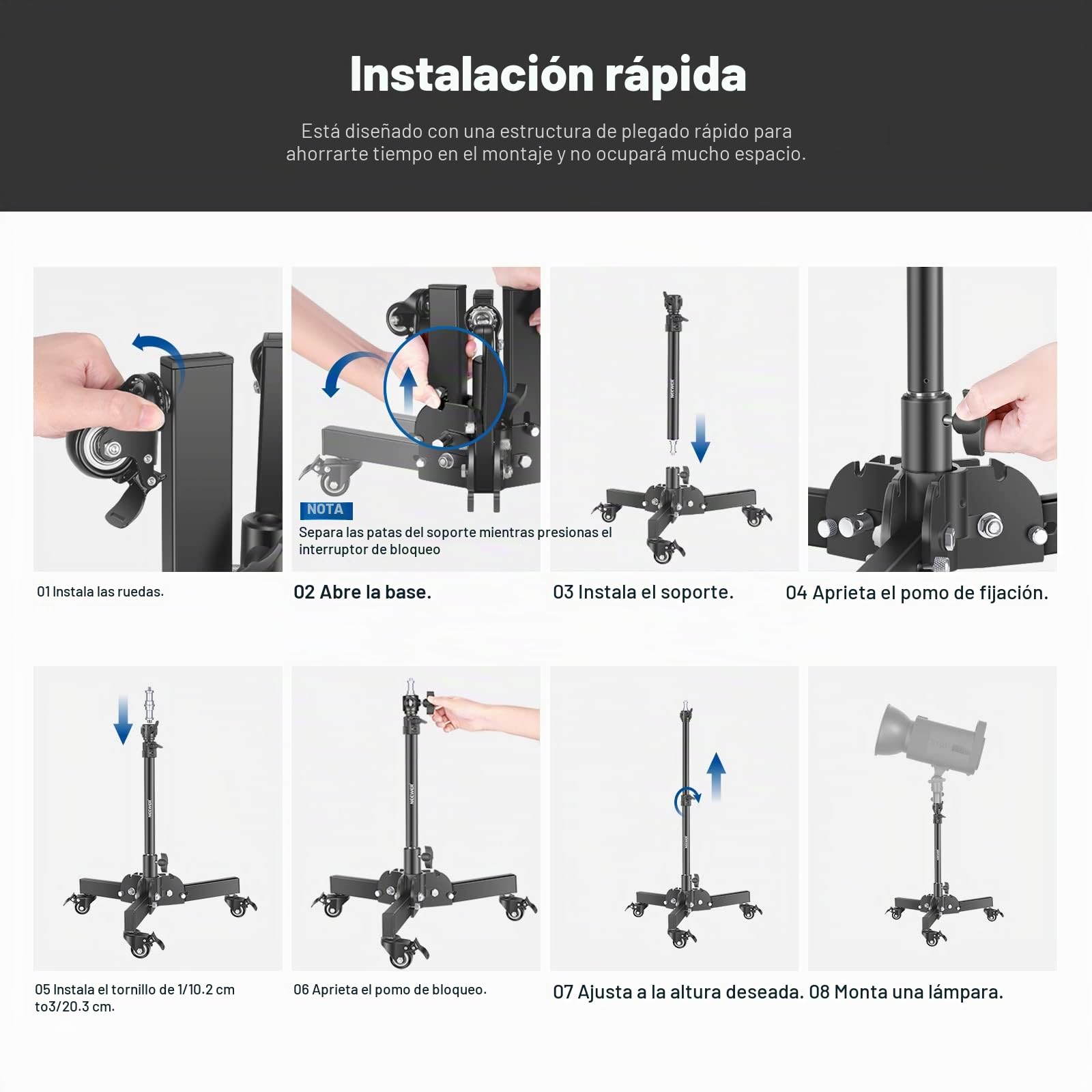 NEEWER Soporte de luz Resistente con Ruedas, Soporte de trípode Plegable de Altura máxima de 2.5 pies para Disparo de ángulo bajo/Mesa, Soporte de luz de fotografía para softbox, monolight y Otros