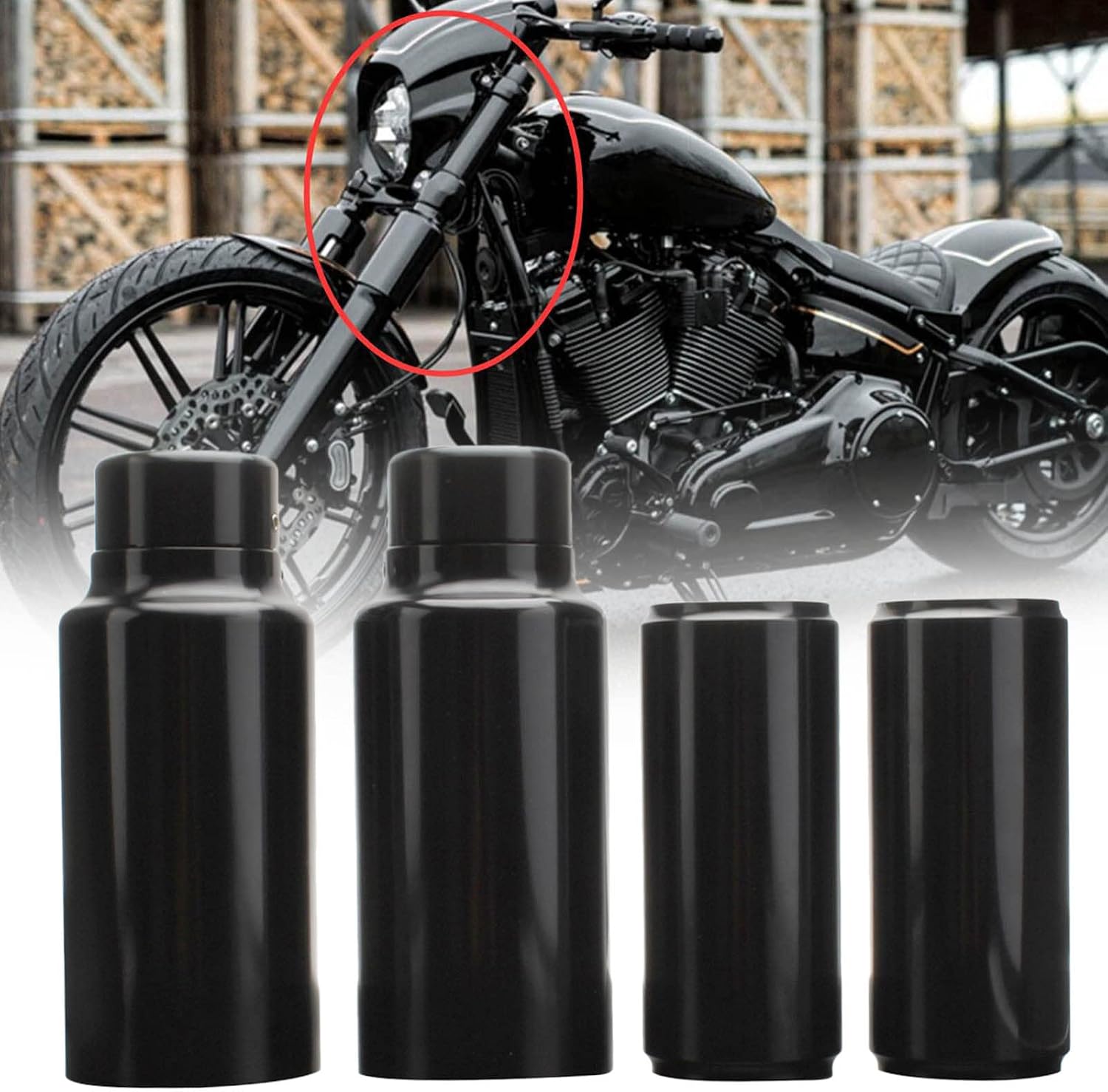 Black Upper/Lower Fork Covers Tube Caps For Harley Softail Breakout FXBR FXBRS