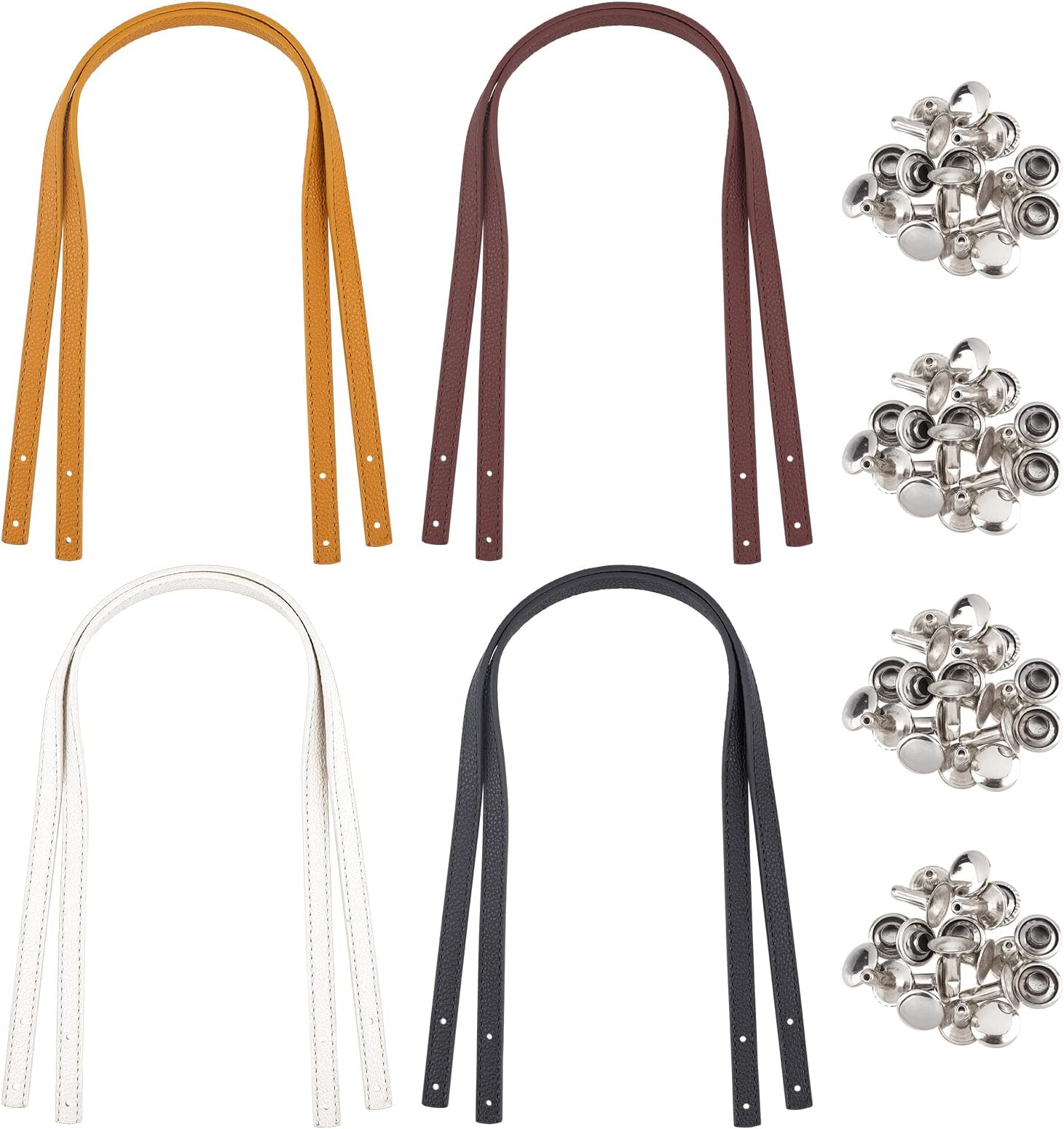 WADORN 8pcs Leather Bag Strap Replacement, 22.6 Inch Handmade Leather Purse Handles Belt Shoulder Bag Strap Handbag Strap with Rivets DIY Purse Making Supplies(0.47inch Wide), 4 Colors