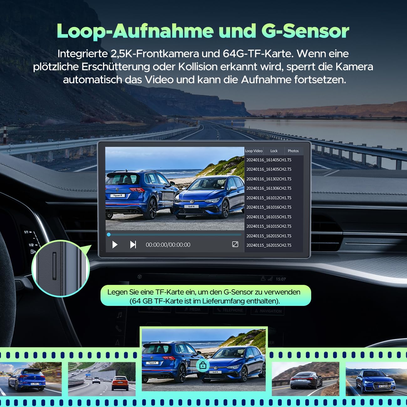 Lamto Przenośne radio samochodowe do Apple CarPlay Android Auto 9-calowe bezprzewodowe radio samochodowe z kamerą rozdzielczą 2,5 K, kamera cofania 1080P, ekran Carplay z Bluetooth/Mirror