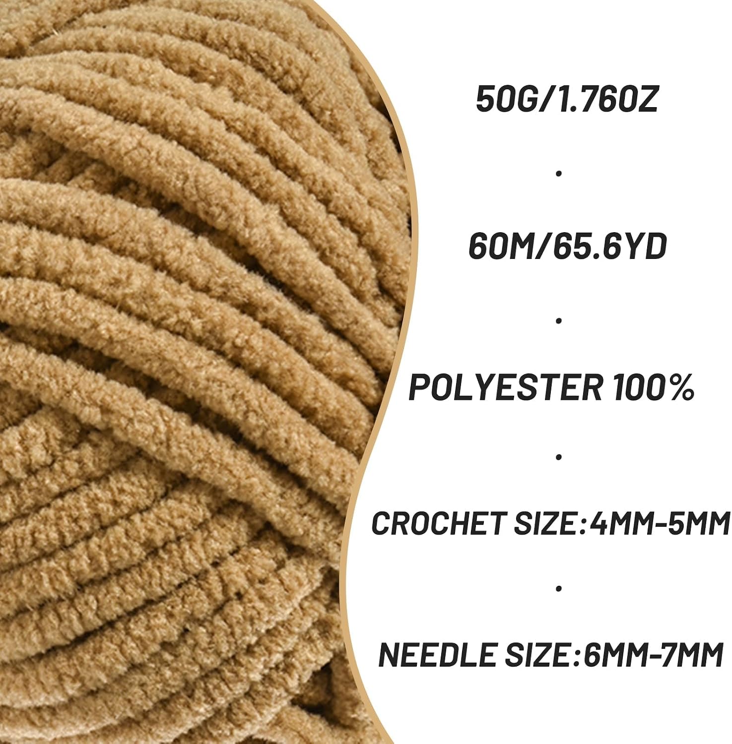 2 Packs Plush Chenille Chunky Crochet Yarn - Baby Yarn for Crocheting Soft - Velvet Yarns Knitting for Blankets Crafts - Fluffy Amigurumi Yarns 100g/131yds (2 Light Coffee) image 2