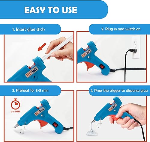 Miniatura 5 de Kit de pistola de pegamento caliente con estuche, juego de mini pistola de pegamento caliente de 20 W y 10 barras de pegamento pequeñas, para niños
