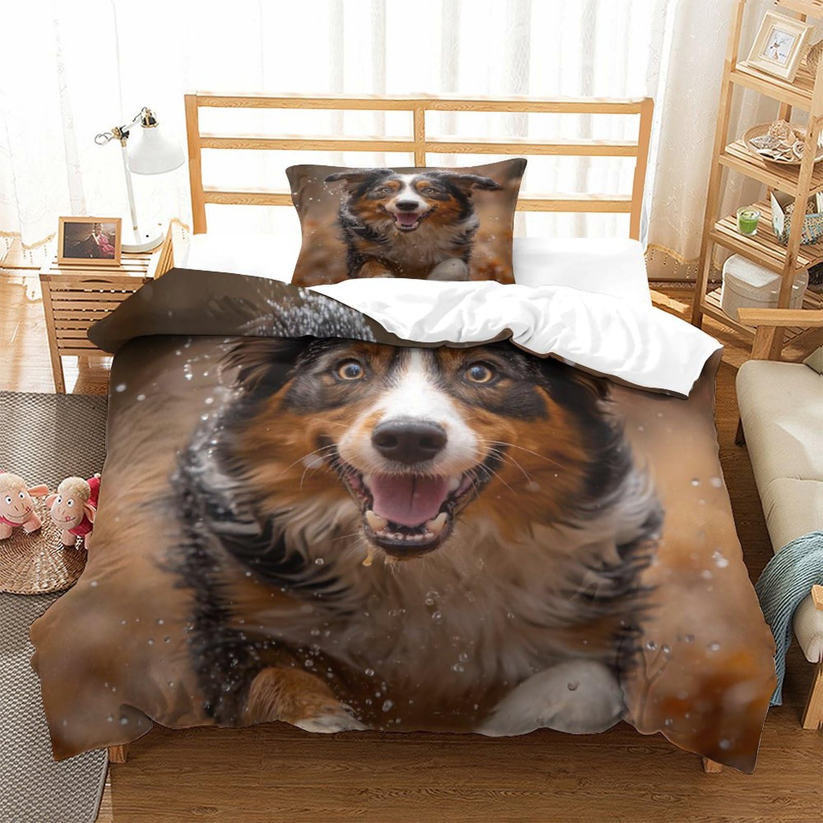 P1S9U7W5Y Adorable Pets 3D Printed Dog Pattern 3 Piece Microfiber Duvet Cover Set Bedroom Decor Animal Theme Bedding Set for Adults Teens Soft Breathable Single（135x200cm）