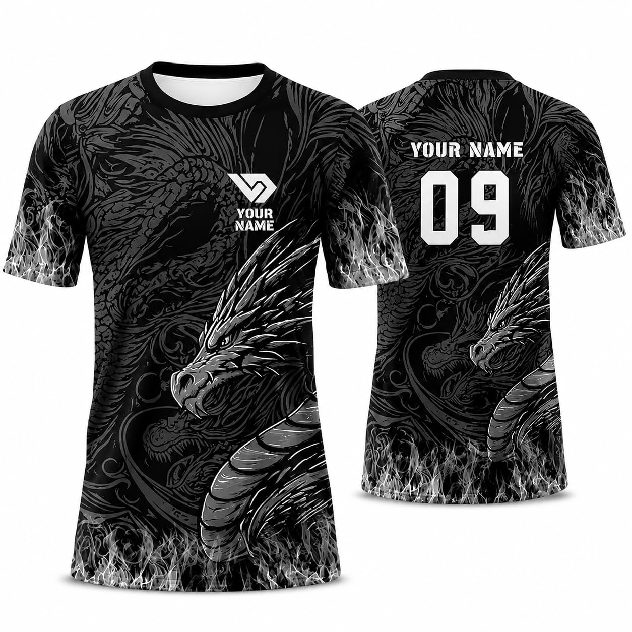 Teemates Custom Dragon Sports Jersey for Men Women Kids – Personalized Team Sports T Shirt with Name & Number – Black Grey Dragon Graphic Jersey for Boys Girls-image-12