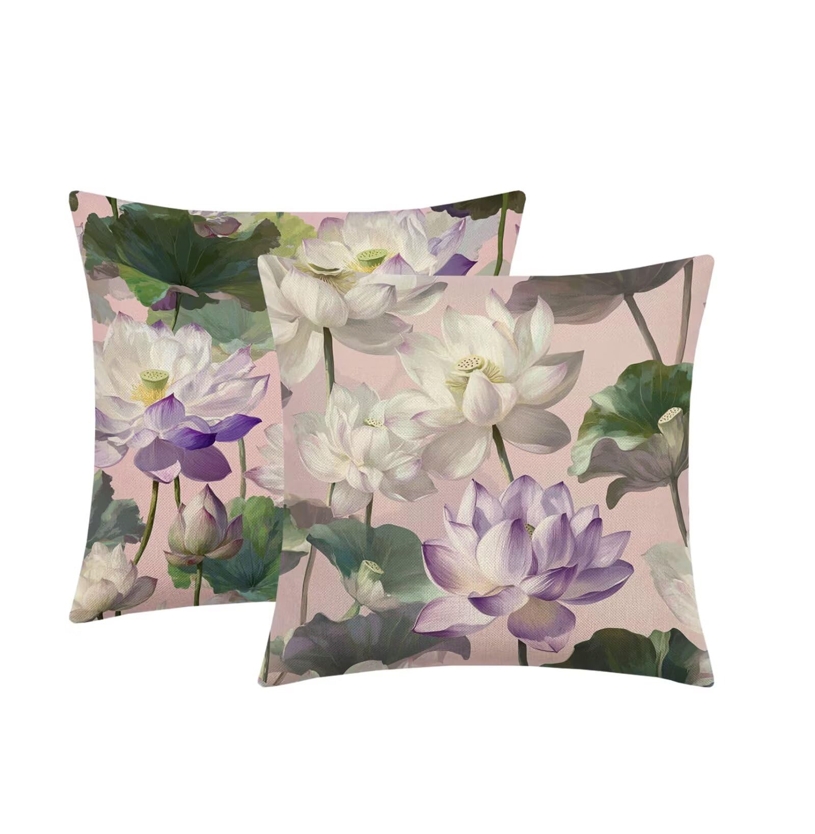 Kissenbezug 65x65cm Outdoor Kissen 2er Set Lotus Rosa Leinen Dekokissen