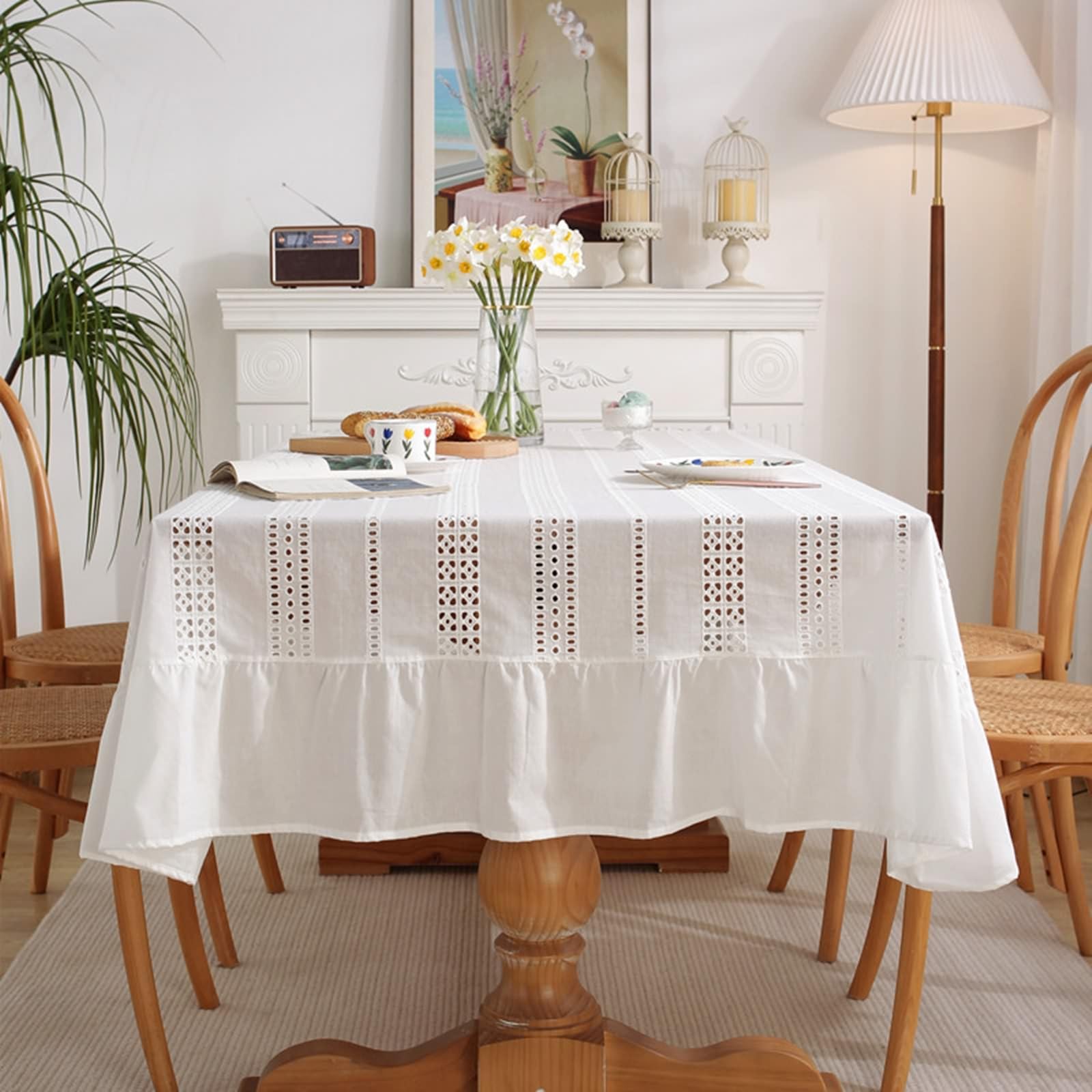 Tovaglia di Cotone Rettangolare, Tovaglie 150 x 180 cm Increspato Svuotato Tovaglia per La Decorazione della Casa CucinaBiancoStile 1