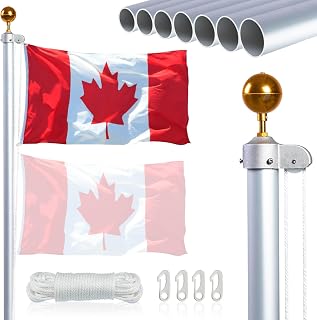 NQ 20FT Aluminum Flagpole Set Sectional Flag Pole Kit Outdoor Residential Telescoping Sectional Inground Flagpole Kit with Golden Ball Topper, Perfect for Residential Garden Outdoor Canopy Patio