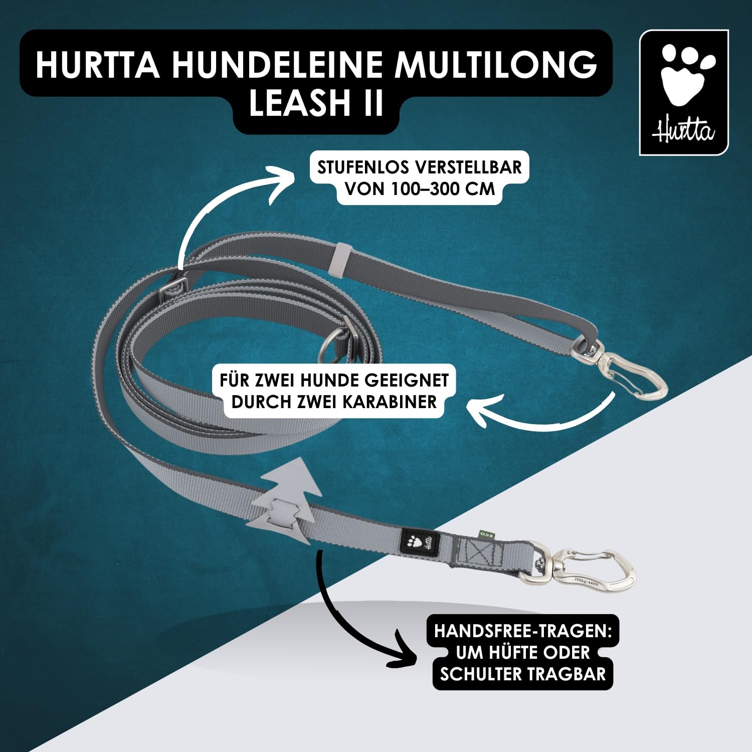 Hurtta Multi-Lange Leine II (BlackBerry, Schwarz, 100-300cm*20mm)