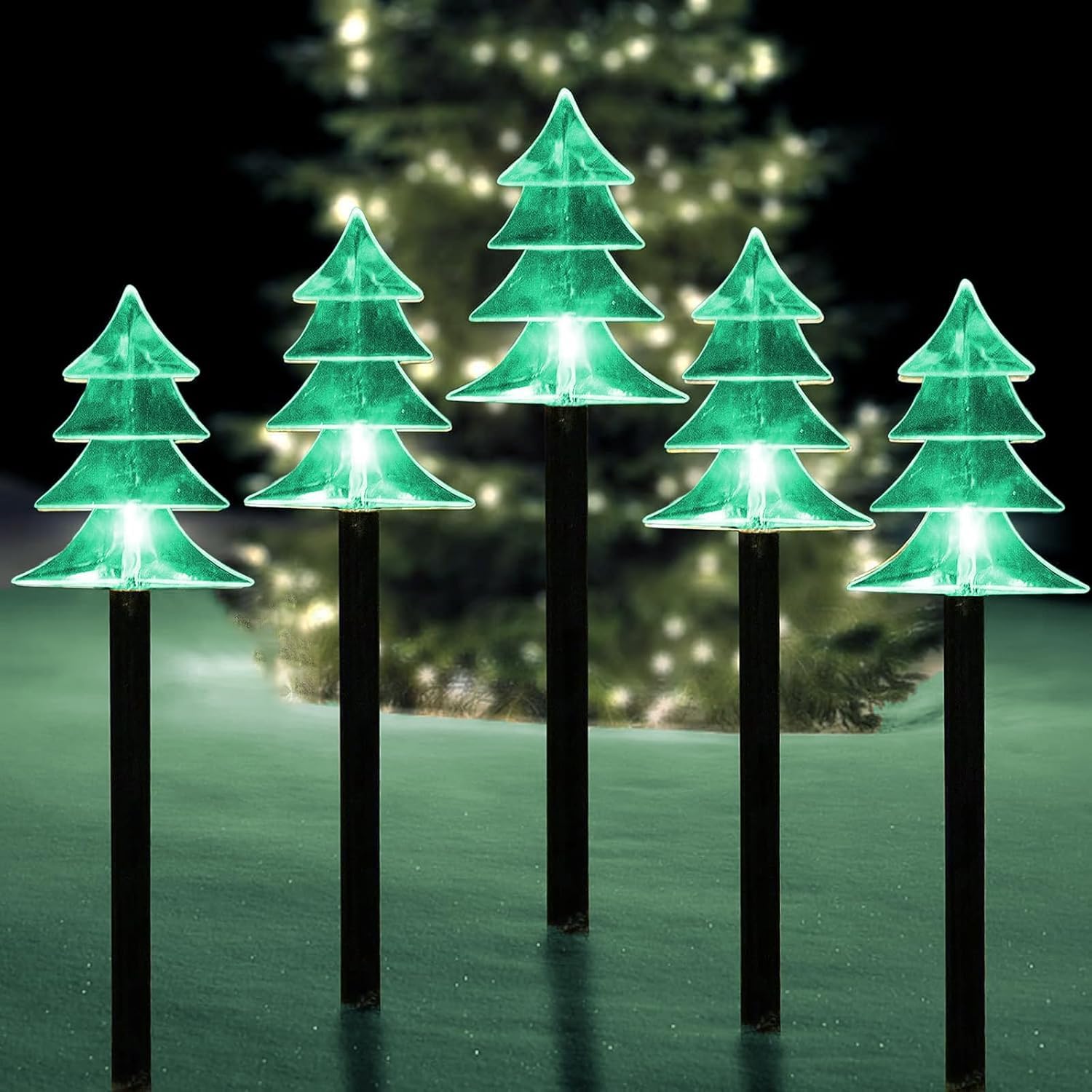 ILLUMINEW Christmas Solar Pathway Lights, Set of 5 Waterproof Landscape Christmas Lights, Stake Christmas Decorations, LED Lights for Yard Lawn Patio Walkway Decor (5PCS-Green-Tree)