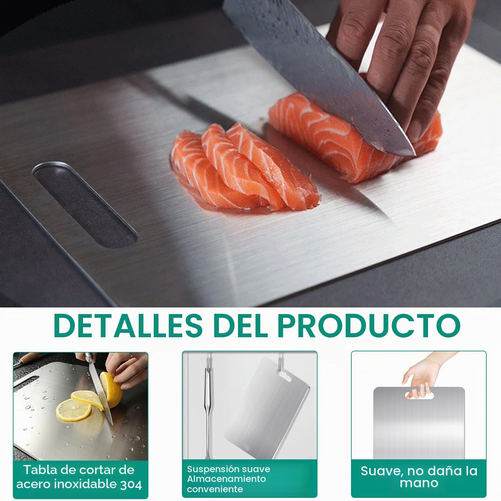 Juego de 3 tablas de cortar de titanio, tablas de cortar de doble cara de titanio de grado alimenticio para cocina, ideales para cortar carnes, frutas y verduras