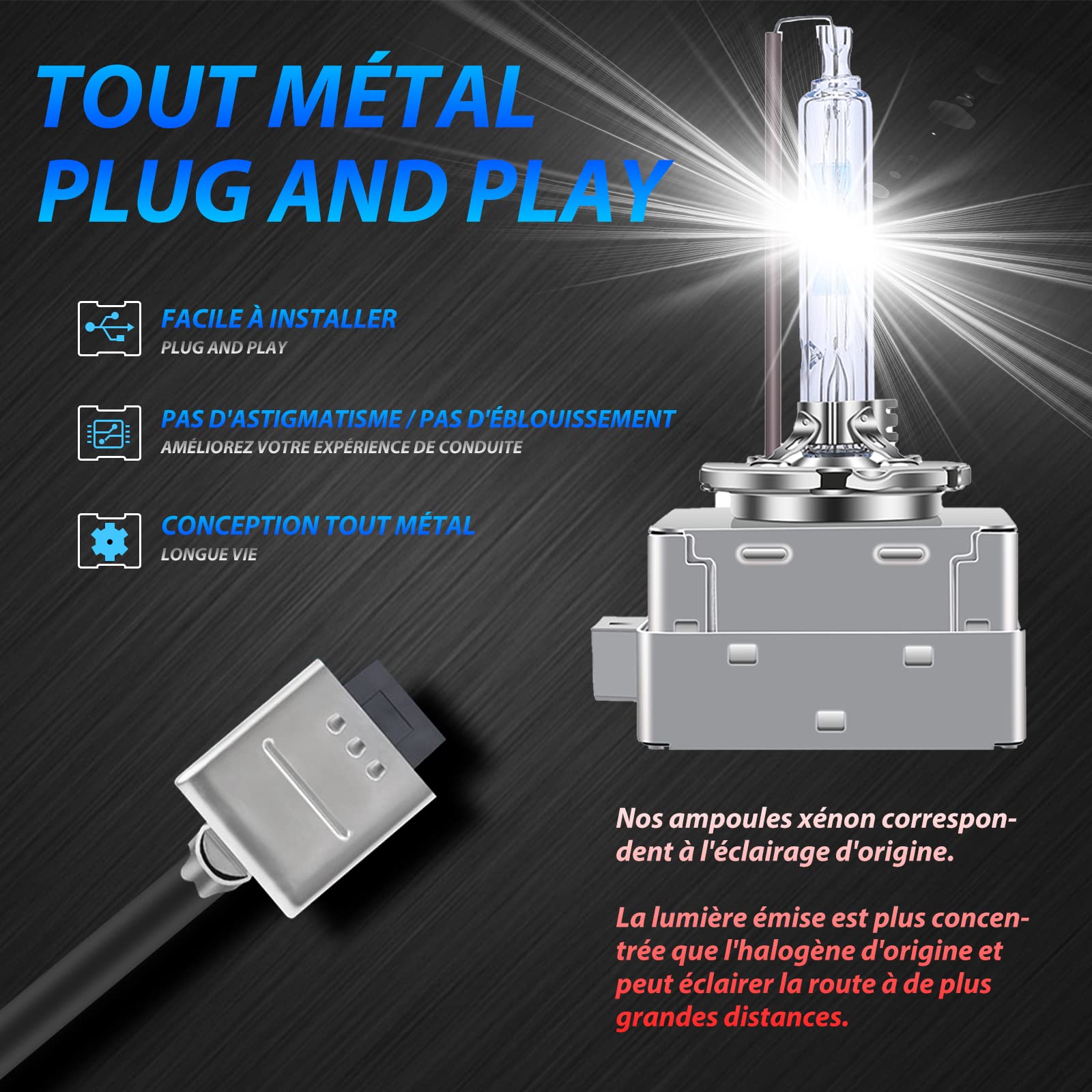 Ampoules Xénon D1S 6000K 35W - 2 Pièces - Pour Phares Feux De Croisement - Compatible VW, Audi, BMW, Opel - Homologuées