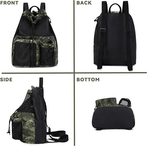 Miniatura 4 de Lohol Mochila grande de malla con cordón y bolsa para zapatos, saco de natación duradero con asa para deportes, gimnasio, yoga, playa, viajes