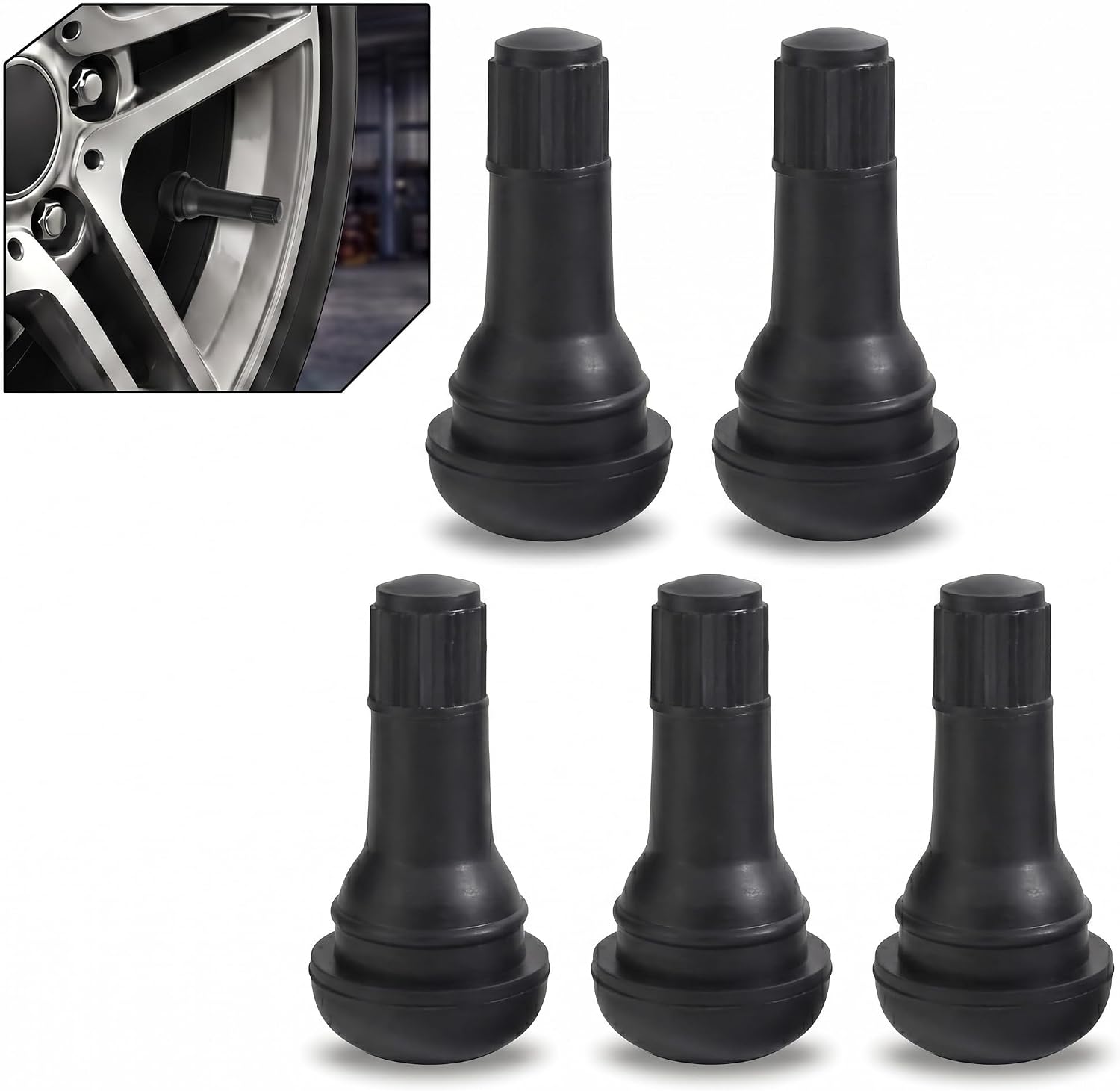 5 PCS TR413 Tire Valve Stems, Rubber Snap-in Tubeless Wheel Valve Replacement 0.453" Rim Hole Fit, Black Short Stem Car Tire Accessories, Universal for Most Cars SUVs Trucks (TR413)