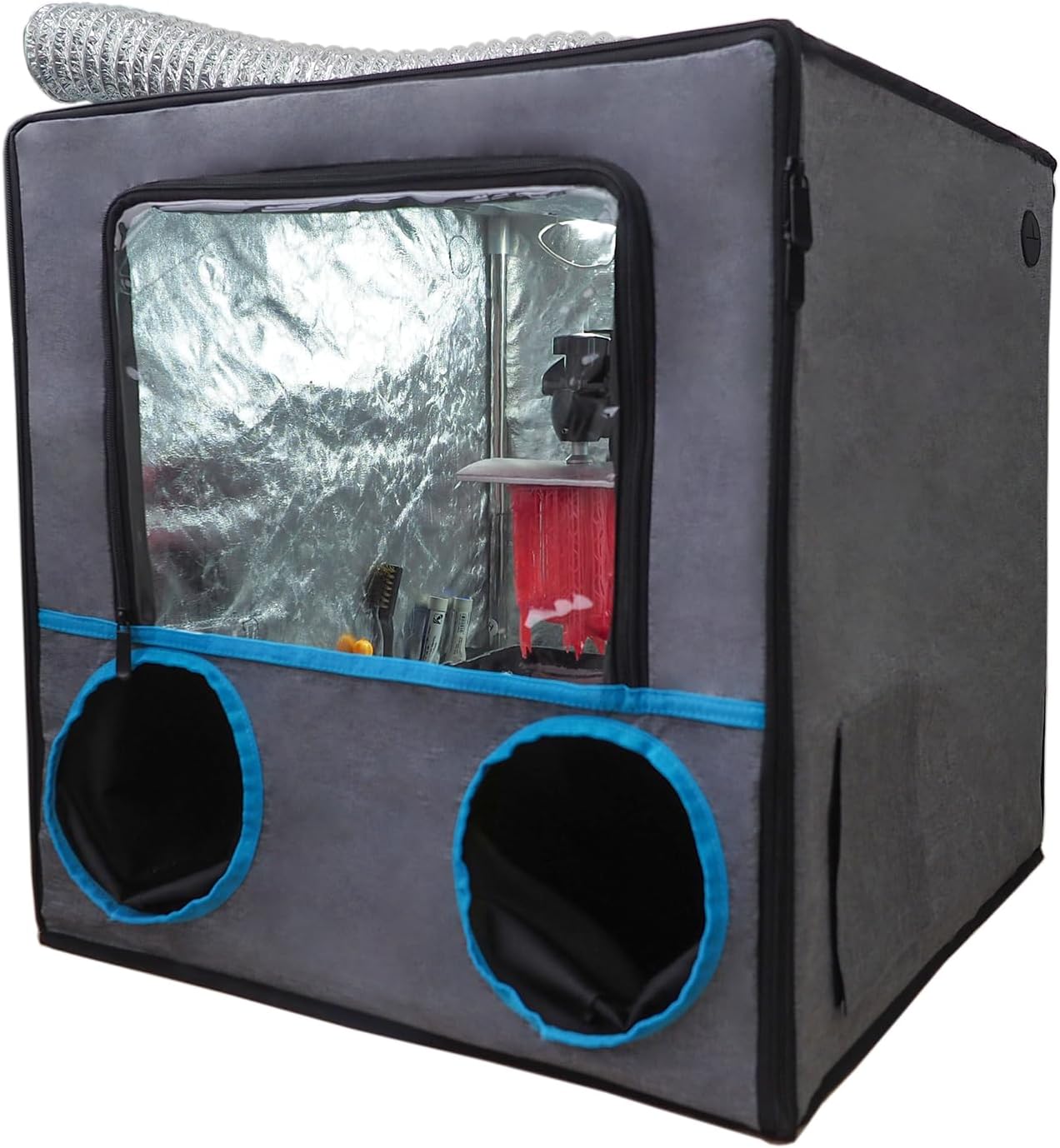 Resin 3D Printer Enclosure with Ventilation Fan+ Speed Controller+ Flexible Vent Duct, Front Sleeves, Paint Spray Booth, Dustproof, Stainless Steel Frame for Resin Printer Painting Polishing, Curing