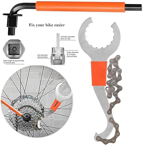 Miniatura 5 de ATGRS - Juego de 8 herramientas para bicicleta, herramienta de extracción de casete de bicicleta múltiple 3 en 1 con látigo de cadena y llave