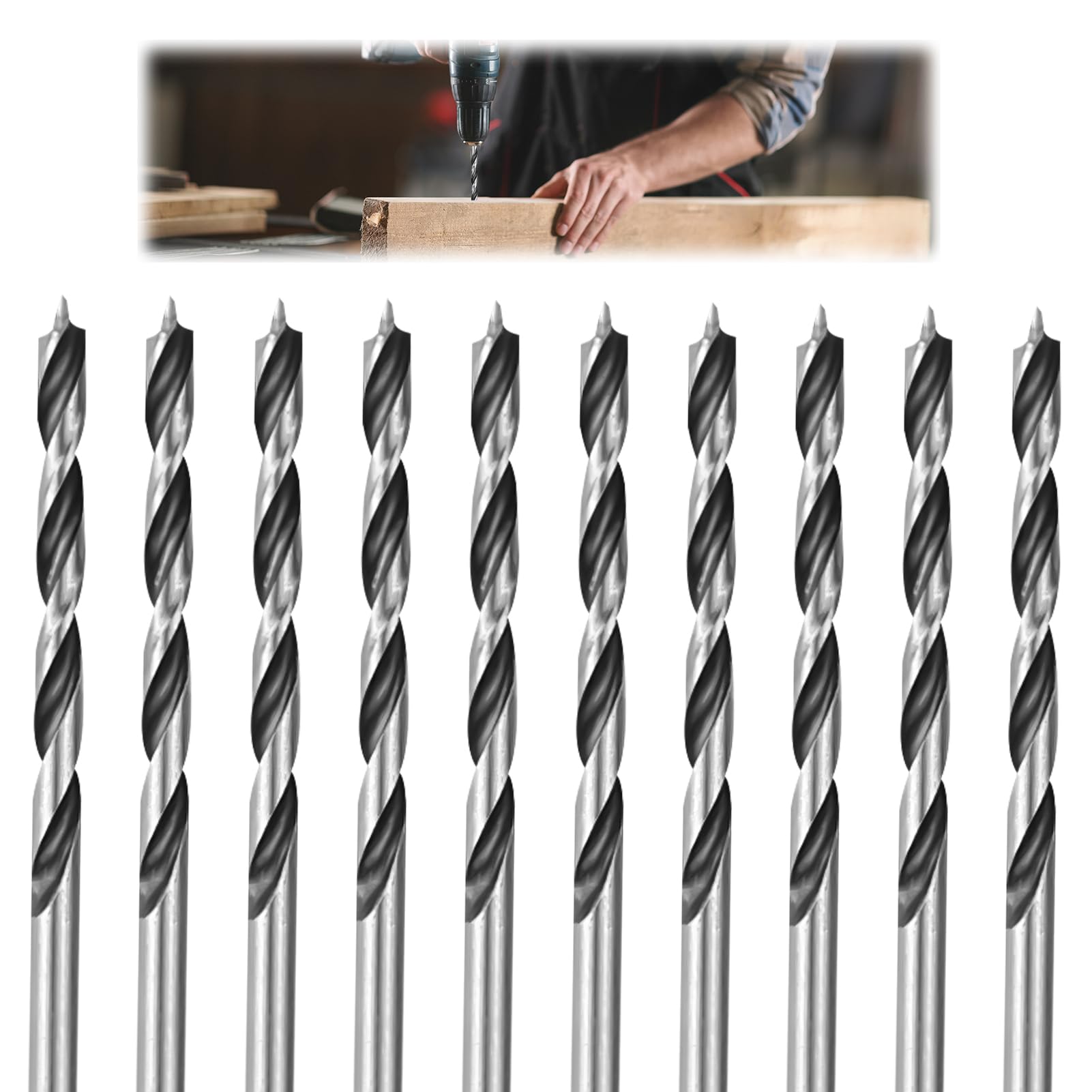 10 brocas de madera de 3 mm, acero al carbono 45 brocas de metal de 3 mm helicoidales para madera con punta de centrado para madera, plástico, caucho, madera blanda, madera dura, madera contrachapada