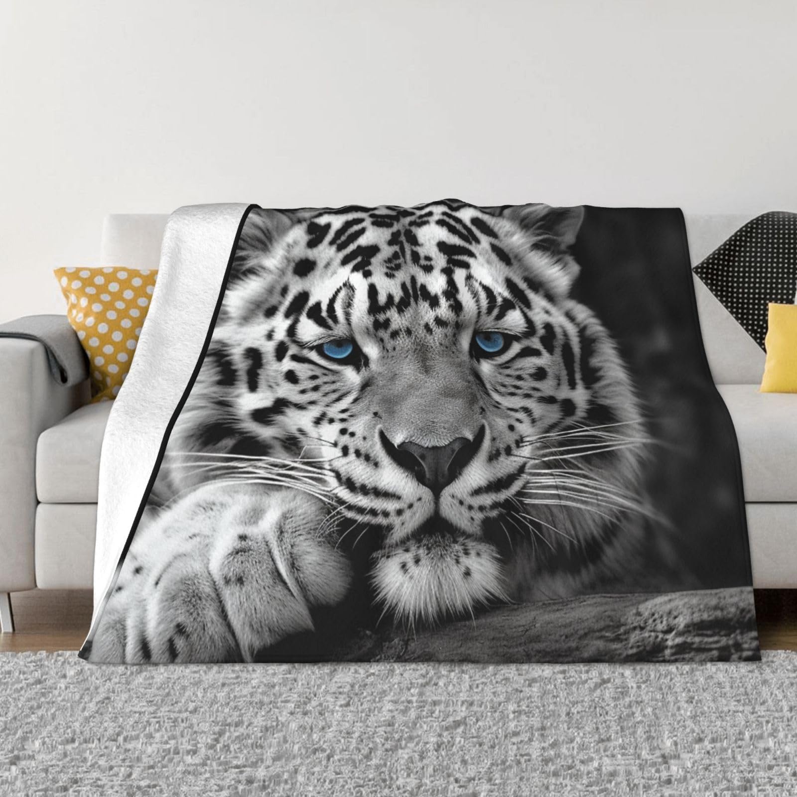 Plaid en micro polaire motif tigre noir et blanc au toucher velours