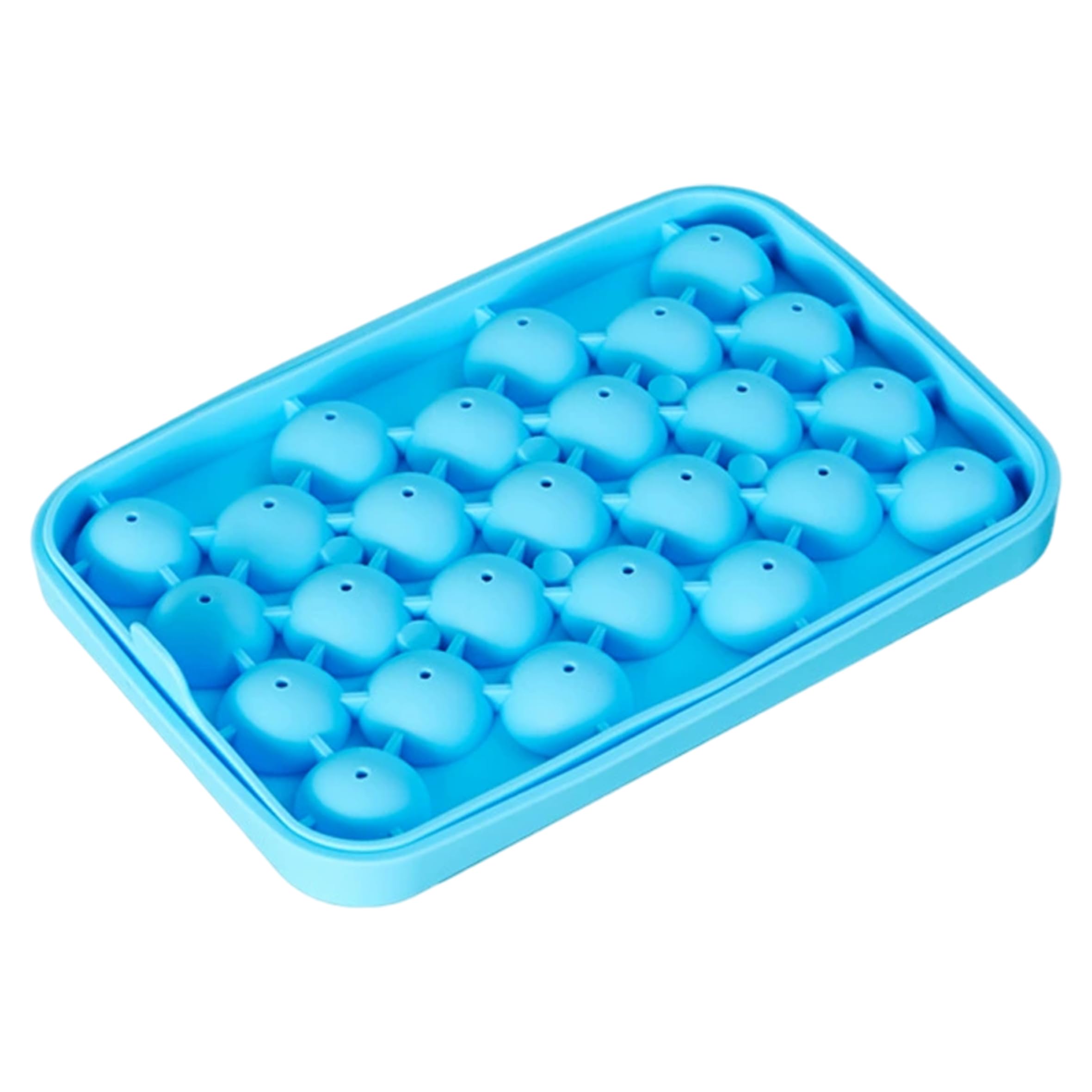 Ngbbby Ice Ball Tray, Round Silicone Ice Cube Tray with Lid Easy-Release 25 Cavity Cube Molds for Freezer, Blue