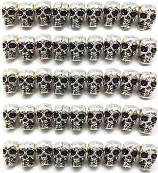 QTMY 4mm Hole Macroporous Skull Metal Spacer Beads for DIY Halloween Crafts Jewelry Making Supplies in Bulk Antique Silver