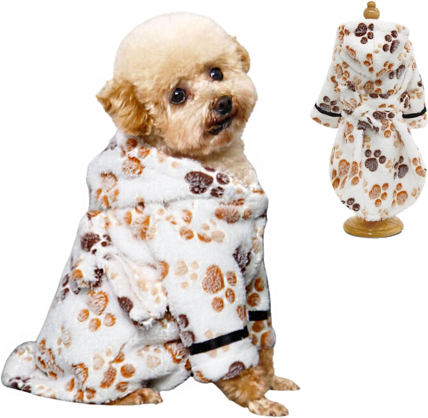 Bata de baño para perros pequeños, ajustable, franela, XL, Patas Blancas