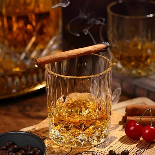Miniatura 6 de Juego de vasos de whisky Rocks en caja de regalo, incluye 2 vasos de cristal de bourbon y 2 moldes grandes para bolas de hielo, vasos antiguos de 10