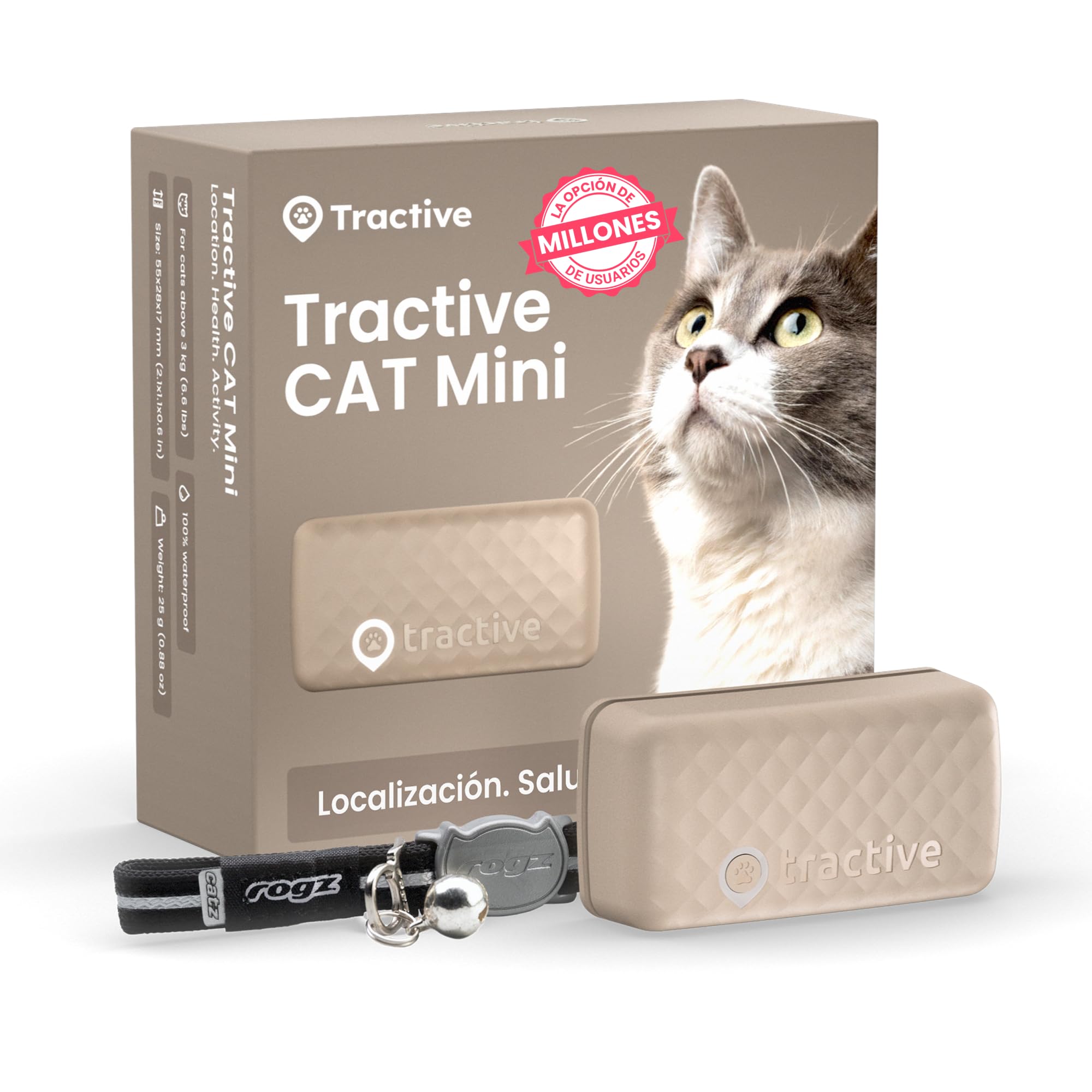Tractive - Collar Gato GPS Mini | N.​º 1 del Mercado | Localización en Tiempo Real | Historial de ubicaciones | Avisos de Salud | Monitor de Actividad | Collar Incluido
