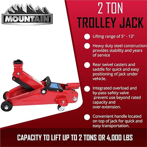 Miniatura 8 de Mountain 22007 - Gato de piso de carro automotriz de 2 toneladas para garajes, talleres de reparación y bricolaje, portátil, compacto, 4,000 libras.