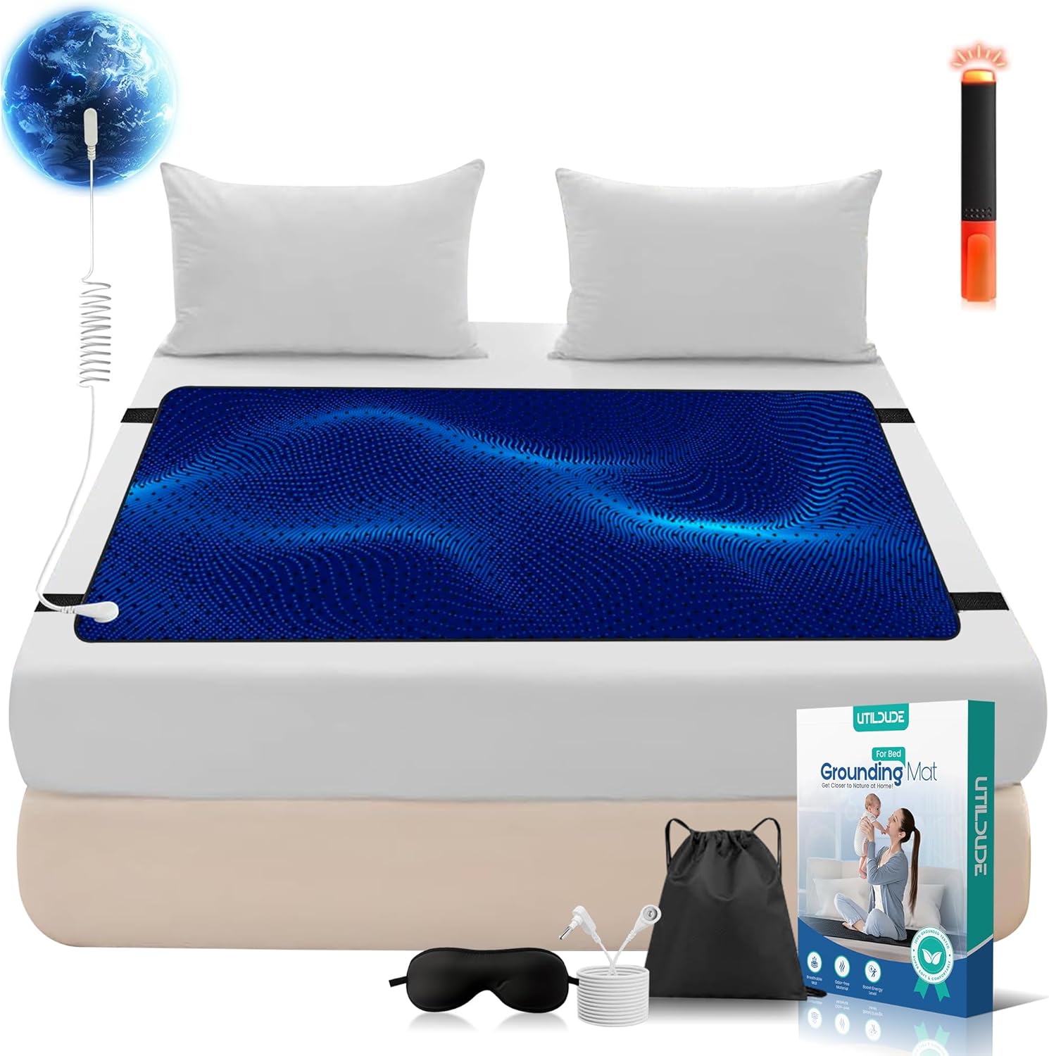 Grounding Mat for Bed Queen Size (27"x60") Premium Earthing Grounding Mat for Sleeping, Grounding Pad for Bed with Cord & Test Pen, Tear-Resistant PU Leather Grounded Pad for Sleep & Relaxation