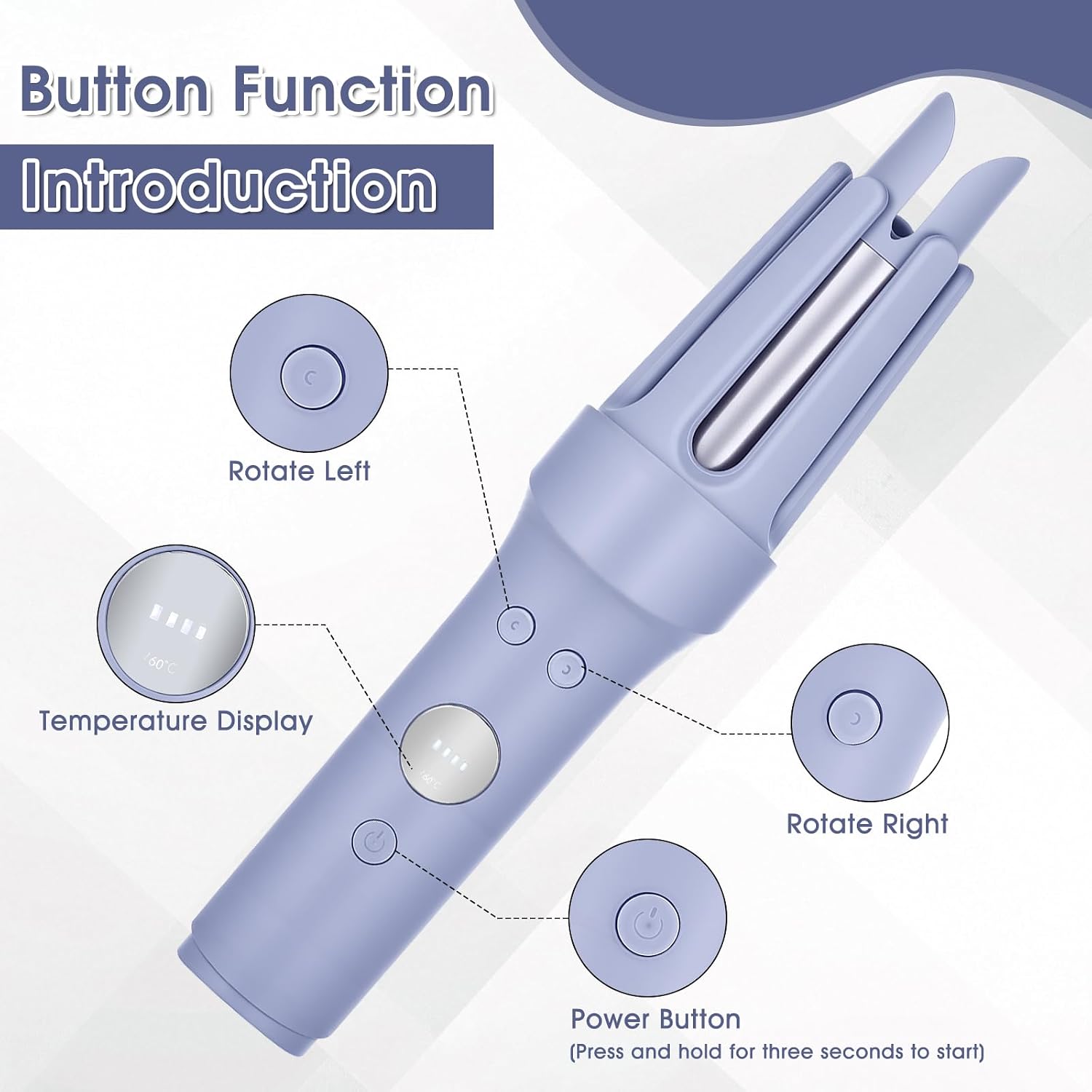Auto Hair Curler, 32mm/1.26in Cordless Hair Curler, Automatic Curling Iron with 3 Temperature Settings, Anti- Rotating Curling Wand for Hair Styling (Purple)