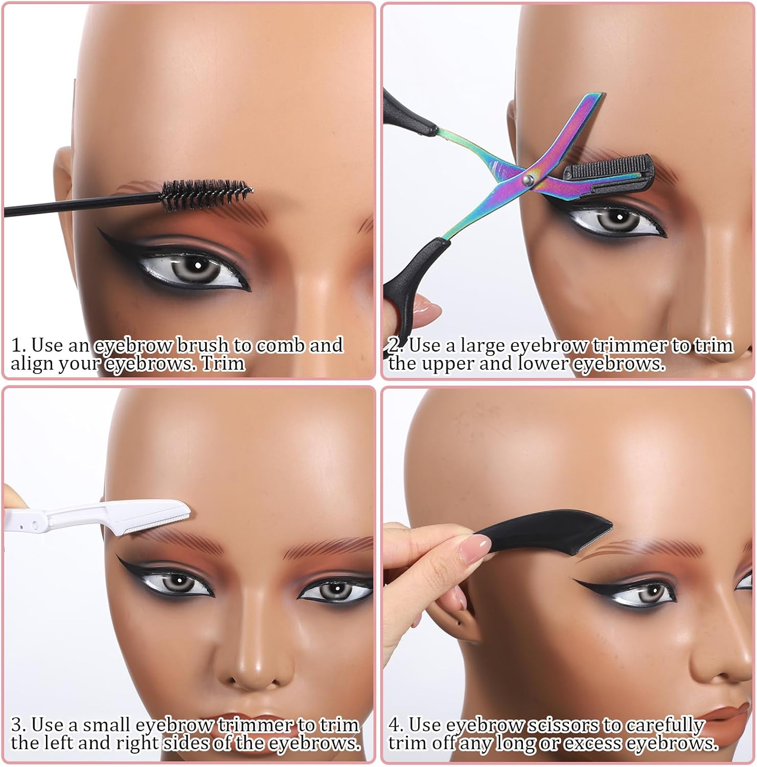 4Pcs Eye Brow Scissors for Women, Professional Eyebrow Trimmer Scissors with Comb, Brush and Eyebrow Razor Stainless Steels Eyebrows Scissor with Comb for Women