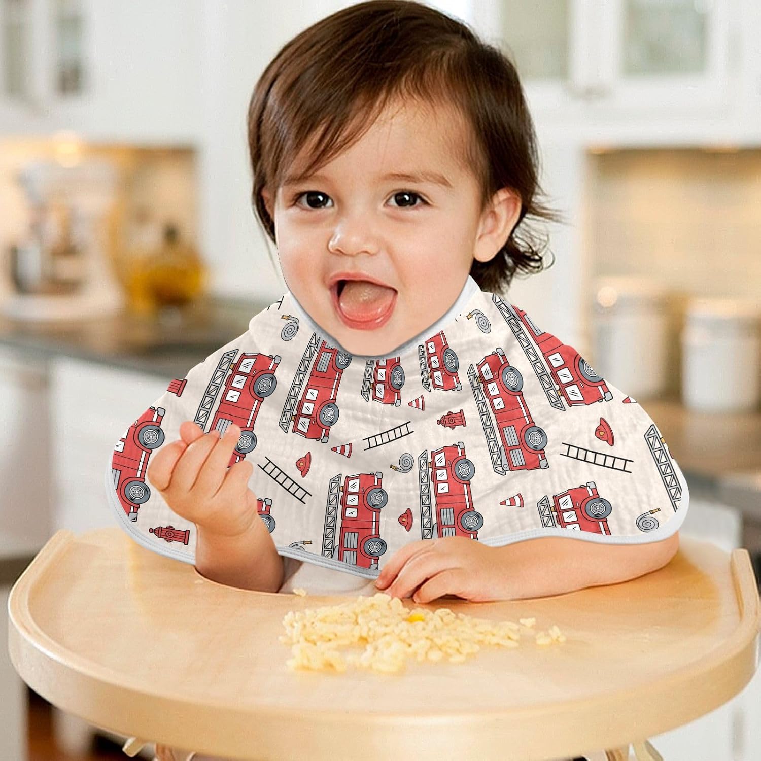 Muslin Burp Cloths for Baby Boys and Girls - 4-Pack Ultra Absorbent Fire Truck Muslin Washcloths, Newborn Towel, Milk Spit Up Rags, Burp Cloth Bib for Unisex, 22 x 11 Inch