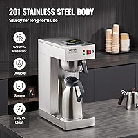 Vista 5 de VEVOR Cafetera de goteo comercial de 12 tazas, cafetera con jarra térmica para mantener el calor o el frío, cafetera de acero inoxidable