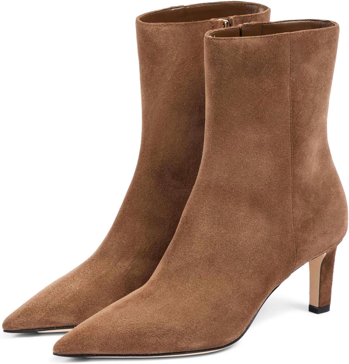 Women's Kitten Heel Ankle Boots Faux Suede Side Zipper Dressy Low Heeled Bootie Pointed Toe Fall Winter Office Wedding Booties for Ladies