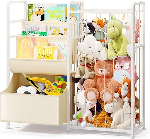 Miniatura 9 de BBLIKE Estantería para niños y almacenamiento de animales de peluche, estantes multifuncionales para libros de guardería con caja de juguetes de