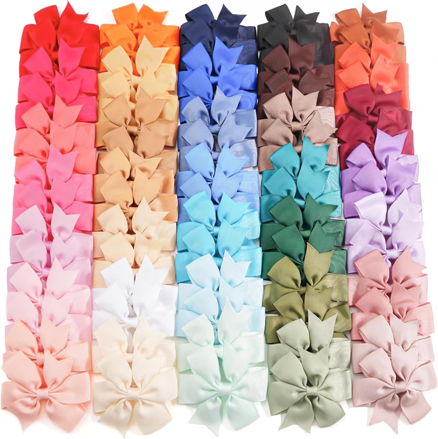 CÉLLOT 70Pcs 3 Inch Boutique Grosgrain Ribbon Pinwheel Hair Bows Alligator Clips for Baby Girls Toddlers Teens In Pairs