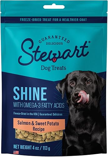 Stewart Golosinas liofilizadas para perros, salmón brillante y batata, hechas con Omega 3 y aceite de salmón, sin granos, bolsa resellable de 4